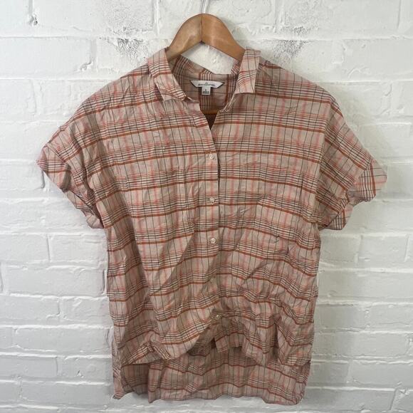 L.L. Bean Signature Women’s Plaid Buttons Down Shirt Short Sleeve Size Large - Picture 1 of 5